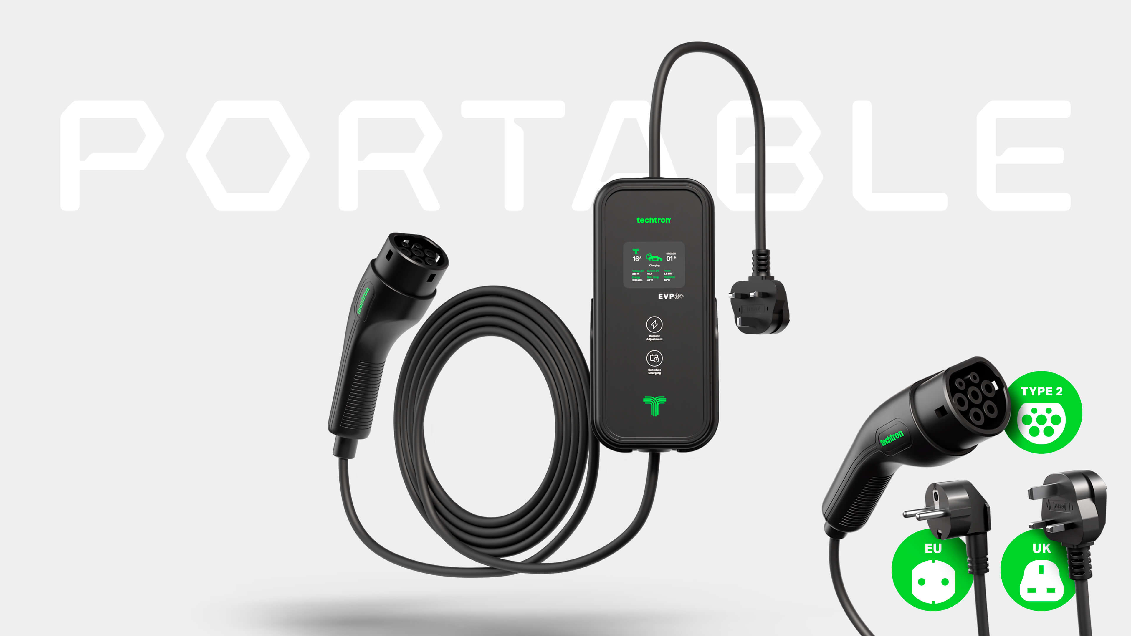 techtron EVP3+ Portable EV Charger | Smarter EV Charging